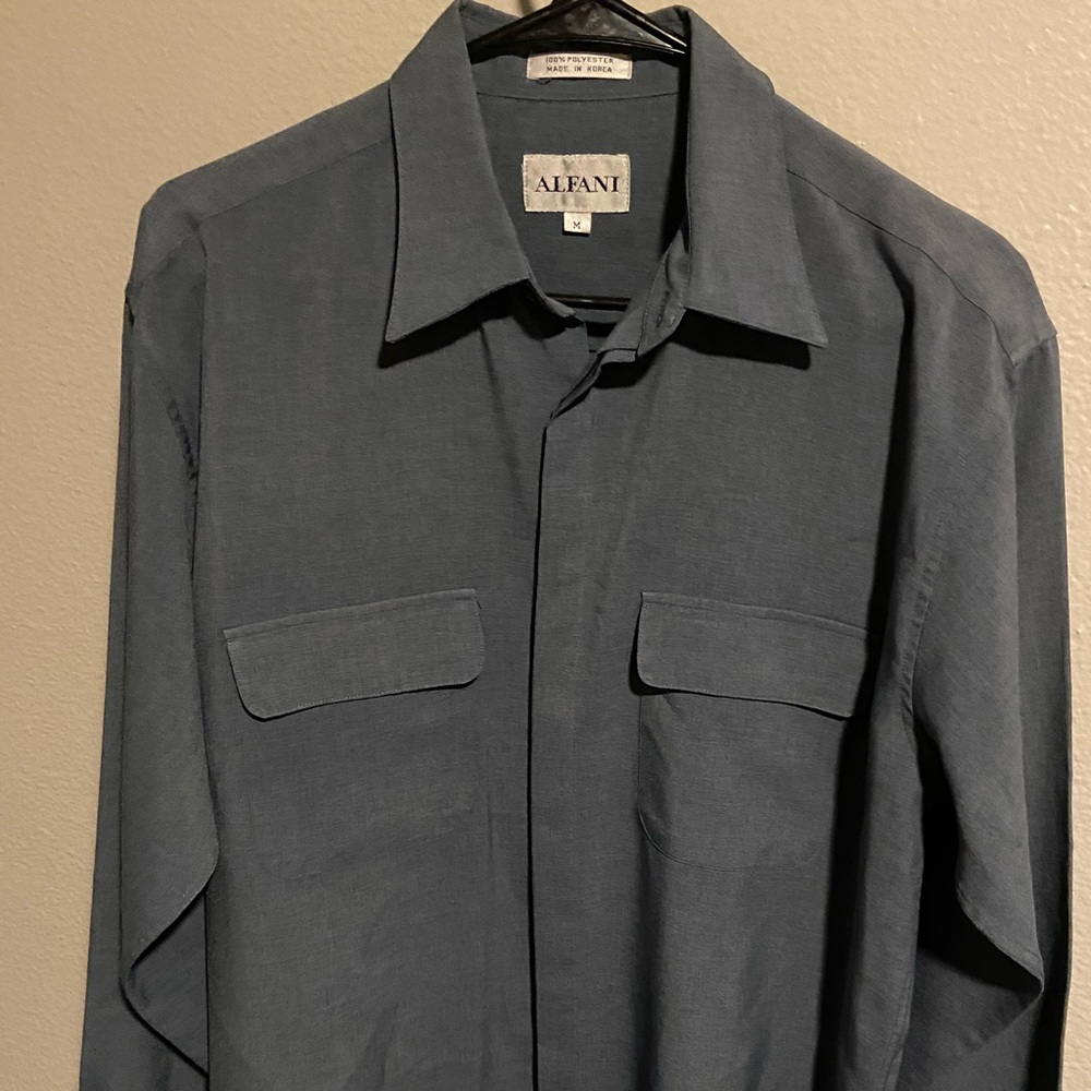 Alfani Mens Long-Sleeve Dual Pocket Button Down